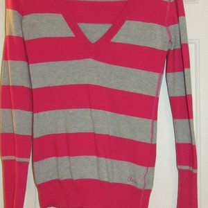 Juniors Med V-neck Fuchsia & Grey Aeropostale Sweater